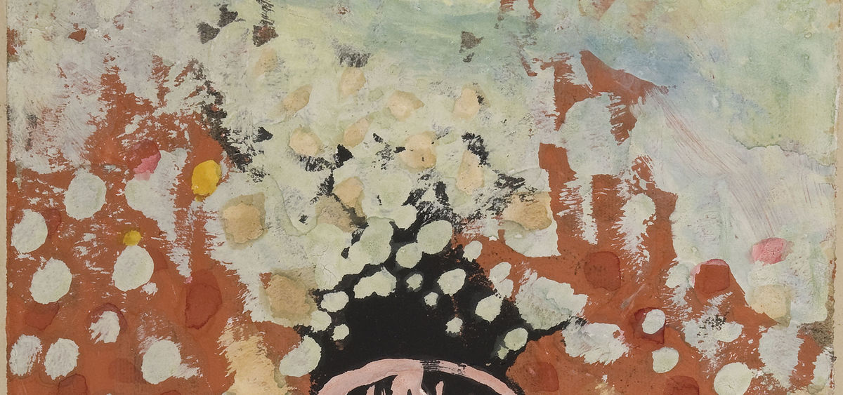 Detail 2: Red and cream marks around the head in Likeness in the Bower
